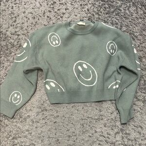 Altar'd State Seafoam Green Happy Face Sweater
